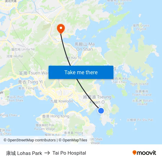 康城 Lohas Park to Tai Po Hospital map
