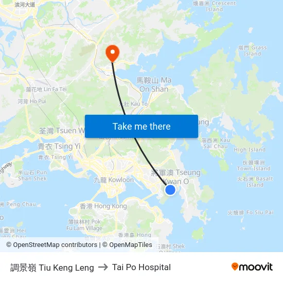 調景嶺 Tiu Keng Leng to Tai Po Hospital map