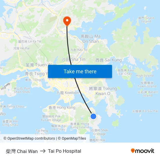 柴灣 Chai Wan to Tai Po Hospital map