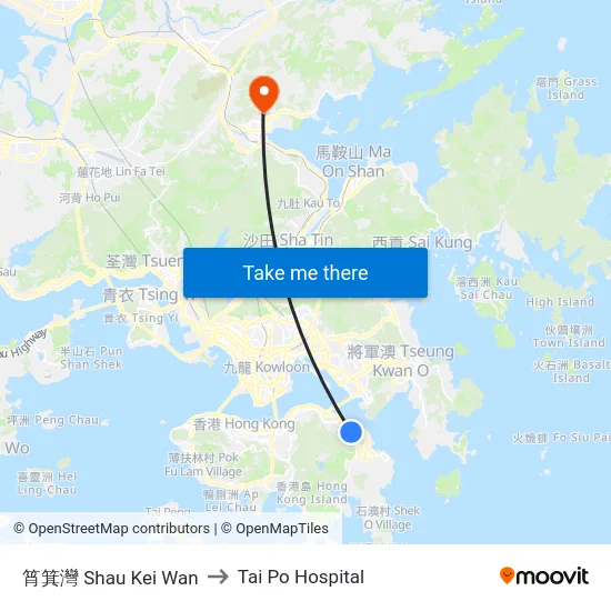 筲箕灣 Shau Kei Wan to Tai Po Hospital map