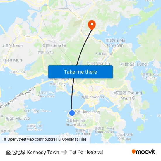 堅尼地城 Kennedy Town to Tai Po Hospital map