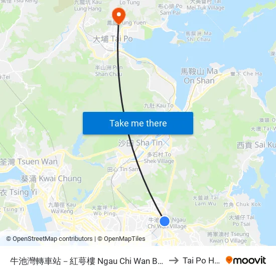 牛池灣轉車站－紅萼樓 Ngau Chi Wan Bbi - Hung Ngok House to Tai Po Hospital map