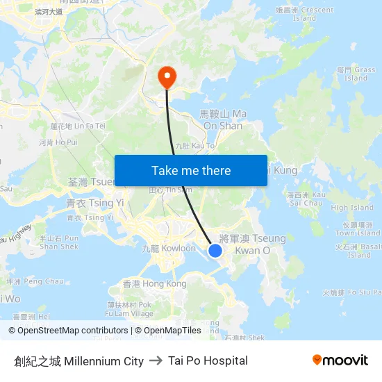 創紀之城 Millennium City to Tai Po Hospital map