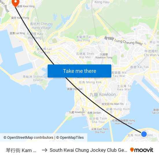 琴行街 Kam Hong Street to South Kwai Chung Jockey Club General Out-Patient Clinic map