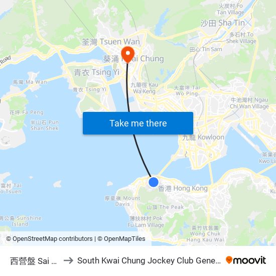 西營盤 Sai Ying Pun to South Kwai Chung Jockey Club General Out-Patient Clinic map