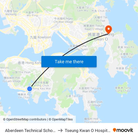 Aberdeen Technical School to Tseung Kwan O Hospital map