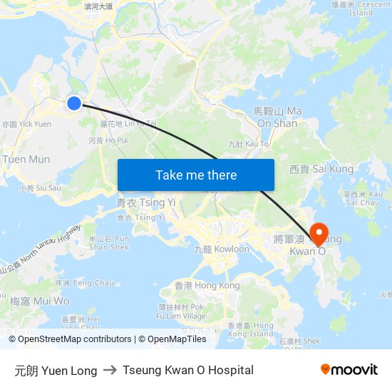 元朗 Yuen Long to Tseung Kwan O Hospital map