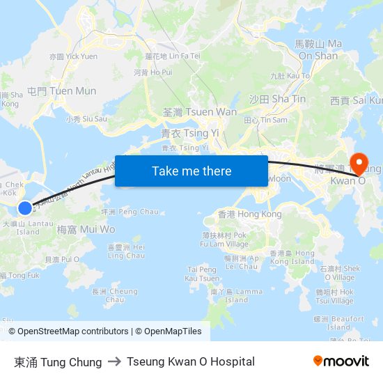 東涌 Tung Chung to Tseung Kwan O Hospital map