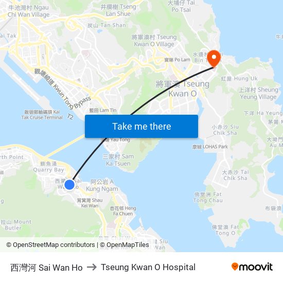 西灣河 Sai Wan Ho to Tseung Kwan O Hospital map