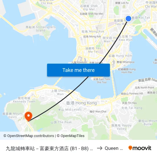 Kowloon City Bus Interchange - Regal Oriental Hotel (B1 - B8) to Queen Mary Hospital map