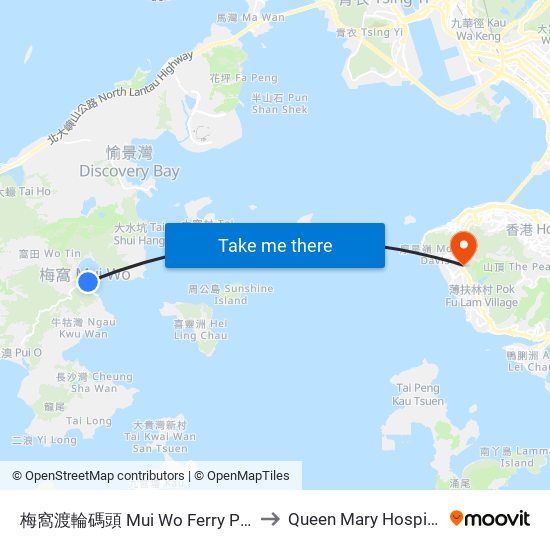 梅窩渡輪碼頭 Mui Wo Ferry Pier to Queen Mary Hospital map