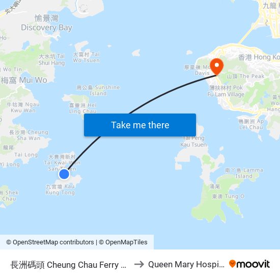 長洲碼頭 Cheung Chau Ferry Pier to Queen Mary Hospital map
