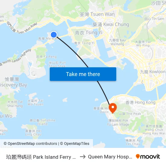 Park Island Ferry Pier to Queen Mary Hospital map