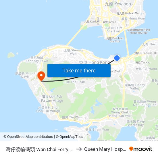 灣仔渡輪碼頭 Wan Chai Ferry Pier to Queen Mary Hospital map