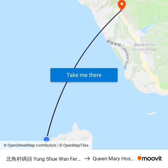 北角村碼頭 Yung Shue Wan Ferry Pier to Queen Mary Hospital map