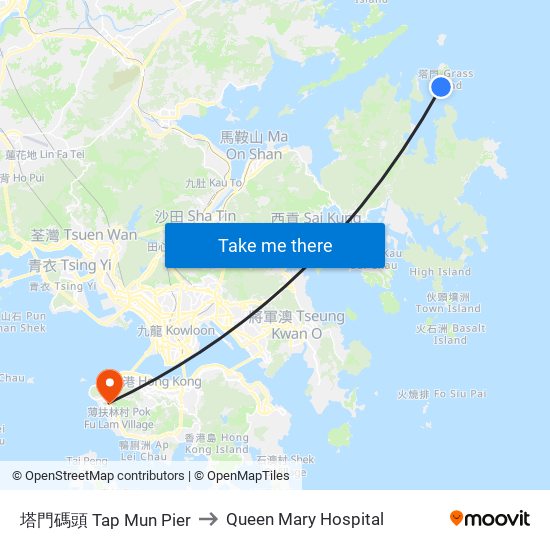 塔門碼頭 Tap Mun Pier to Queen Mary Hospital map