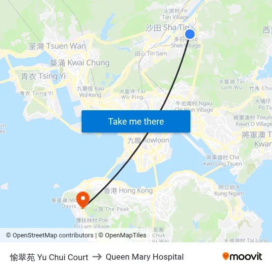 愉翠苑 Yu Chui Court to Queen Mary Hospital map