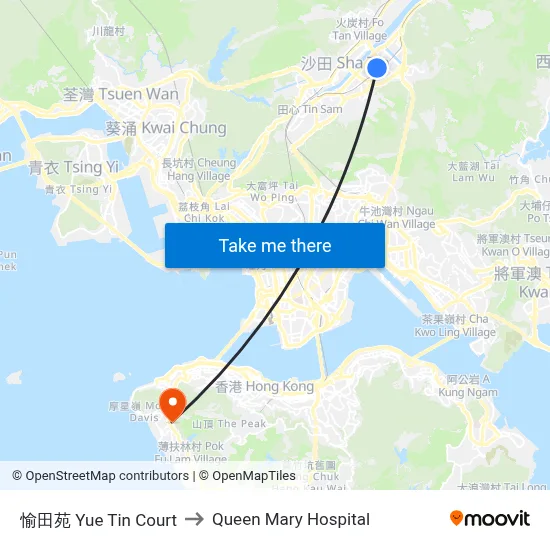 Yue Tin Court to Queen Mary Hospital map
