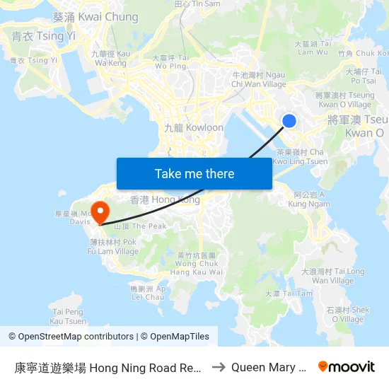 Hong Ning Road Recreation Ground to Queen Mary Hospital map