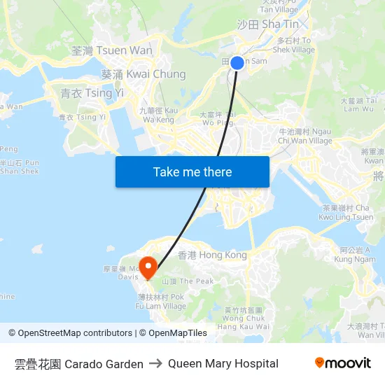 Carado Garden to Queen Mary Hospital map