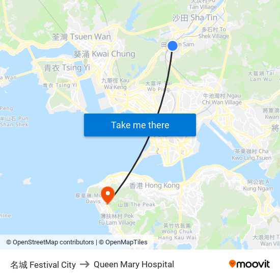 名城 Festival City to Queen Mary Hospital map