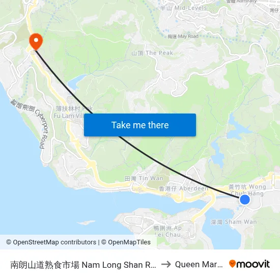 Nam Long Shan Road Cooked Food Market to Queen Mary Hospital map