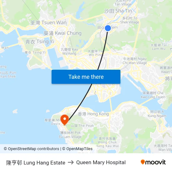 Lung Hang Estate to Queen Mary Hospital map