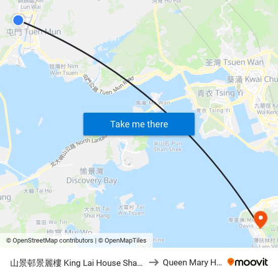 山景邨景麗樓 King Lai House Shan King Estate to Queen Mary Hospital map