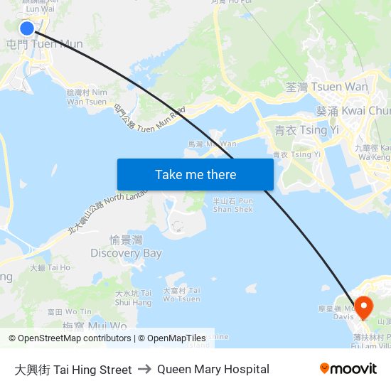 大興街 Tai Hing Street to Queen Mary Hospital map