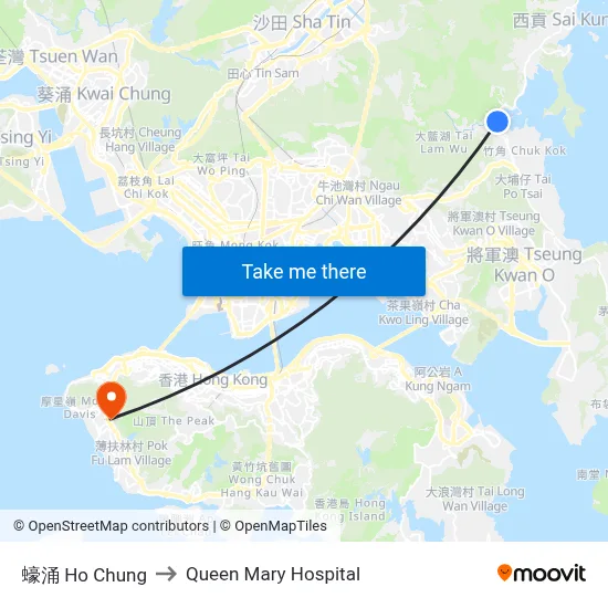 Ho Chung to Queen Mary Hospital map