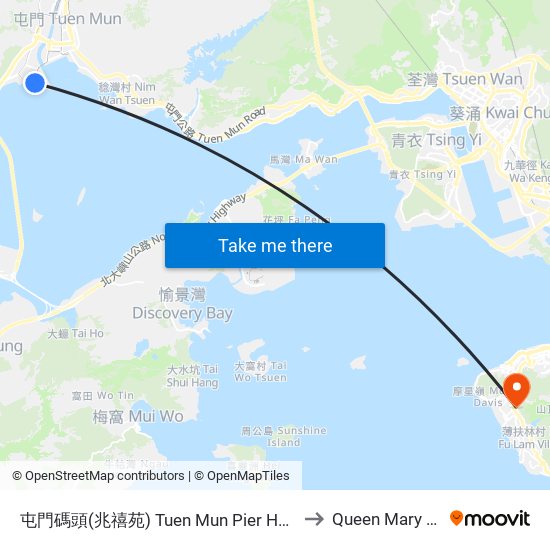 屯門碼頭(兆禧苑) Tuen Mun Pier Head (Siu Hei Court) to Queen Mary Hospital map