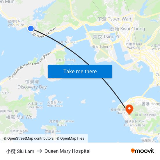 小欖 Siu Lam to Queen Mary Hospital map