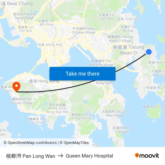 Pan Long Wan to Queen Mary Hospital map