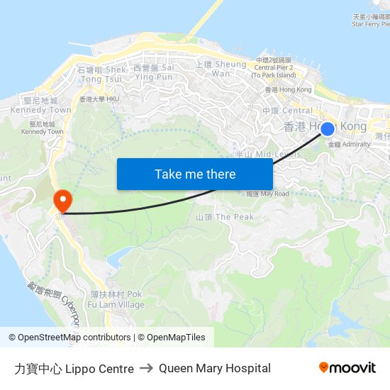 力寶中心 Lippo Centre to Queen Mary Hospital map