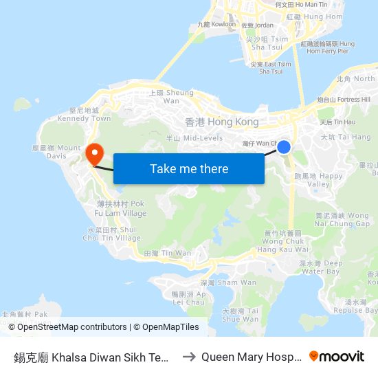 錫克廟 Khalsa Diwan Sikh Temple to Queen Mary Hospital map