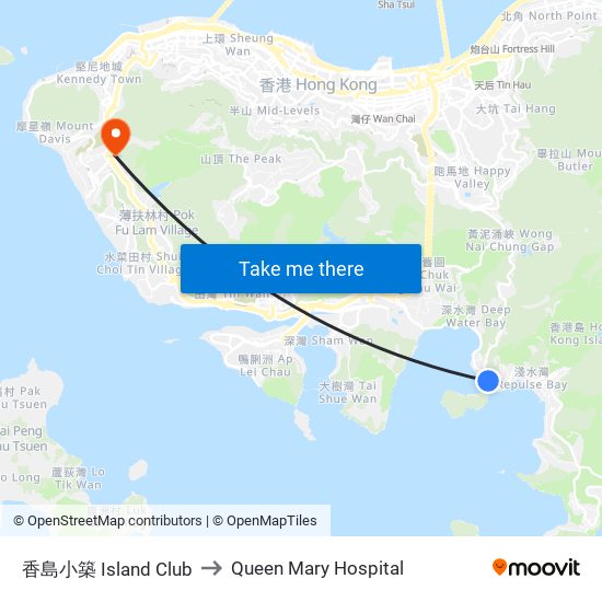 香島小築 Island Club to Queen Mary Hospital map