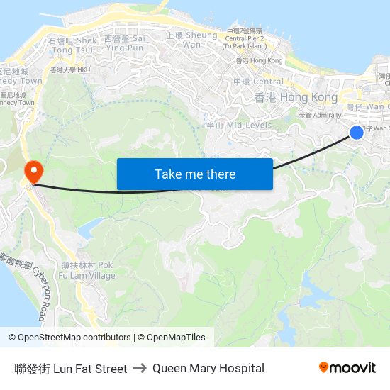 聯發街 Lun Fat Street to Queen Mary Hospital map