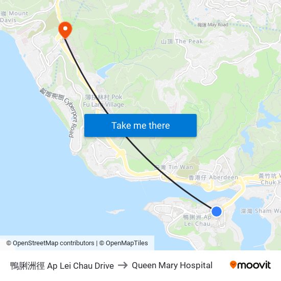 鴨脷洲徑 Ap Lei Chau Drive to Queen Mary Hospital map