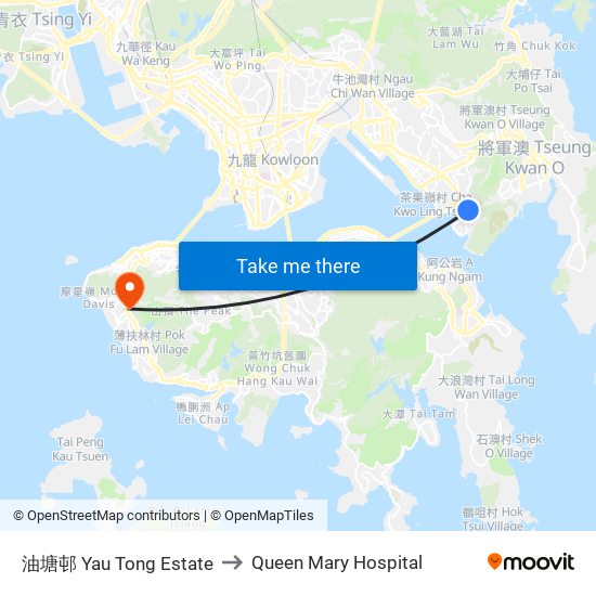 油塘邨 Yau Tong Estate to Queen Mary Hospital map