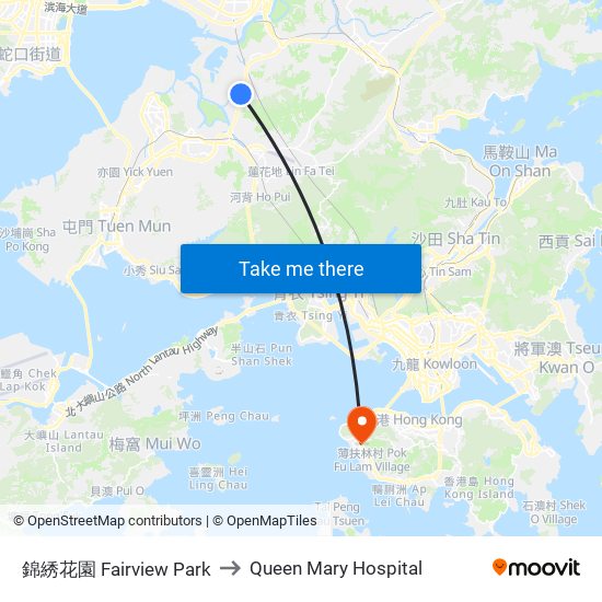 錦綉花園 Fairview Park to Queen Mary Hospital map