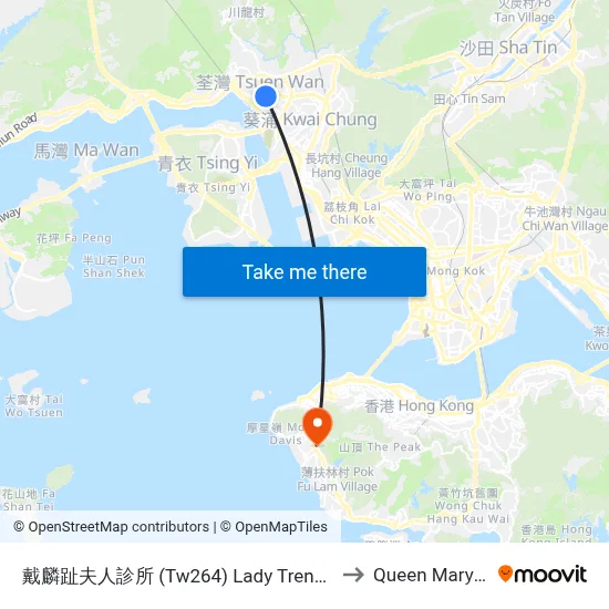 戴麟趾夫人診所 (Tw264) Lady Trench Polyclinic (Tw264) to Queen Mary Hospital map
