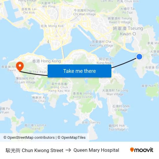 Chun Kwong Street to Queen Mary Hospital map