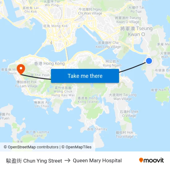Chun Ying Street to Queen Mary Hospital map