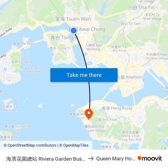 海濱花園總站 Riviera Garden Bus Terminus to Queen Mary Hospital map