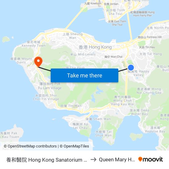 養和醫院 Hong Kong Sanatorium And Hospital to Queen Mary Hospital map