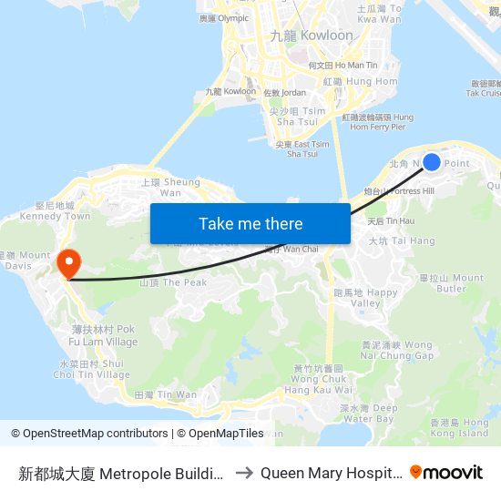 新都城大廈 Metropole Building to Queen Mary Hospital map