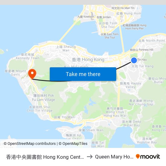 香港中央圖書館 Hong Kong Central Library to Queen Mary Hospital map