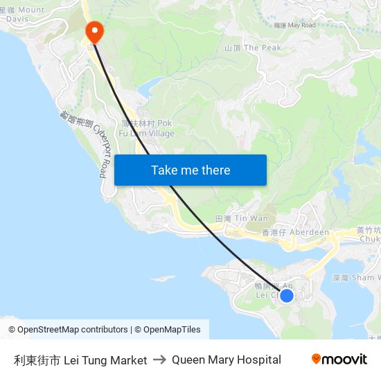 利東街市 Lei Tung Market to Queen Mary Hospital map