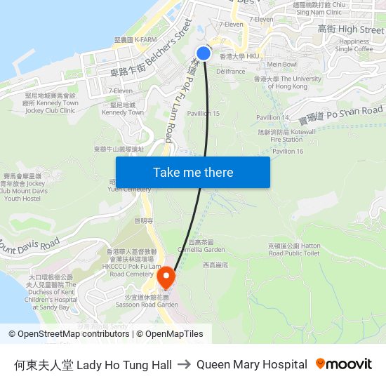 何東夫人堂 Lady Ho Tung Hall to Queen Mary Hospital map