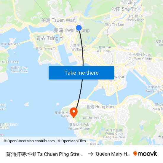 葵涌打磚坪街 Ta Chuen Ping Street Kwai Chung to Queen Mary Hospital map